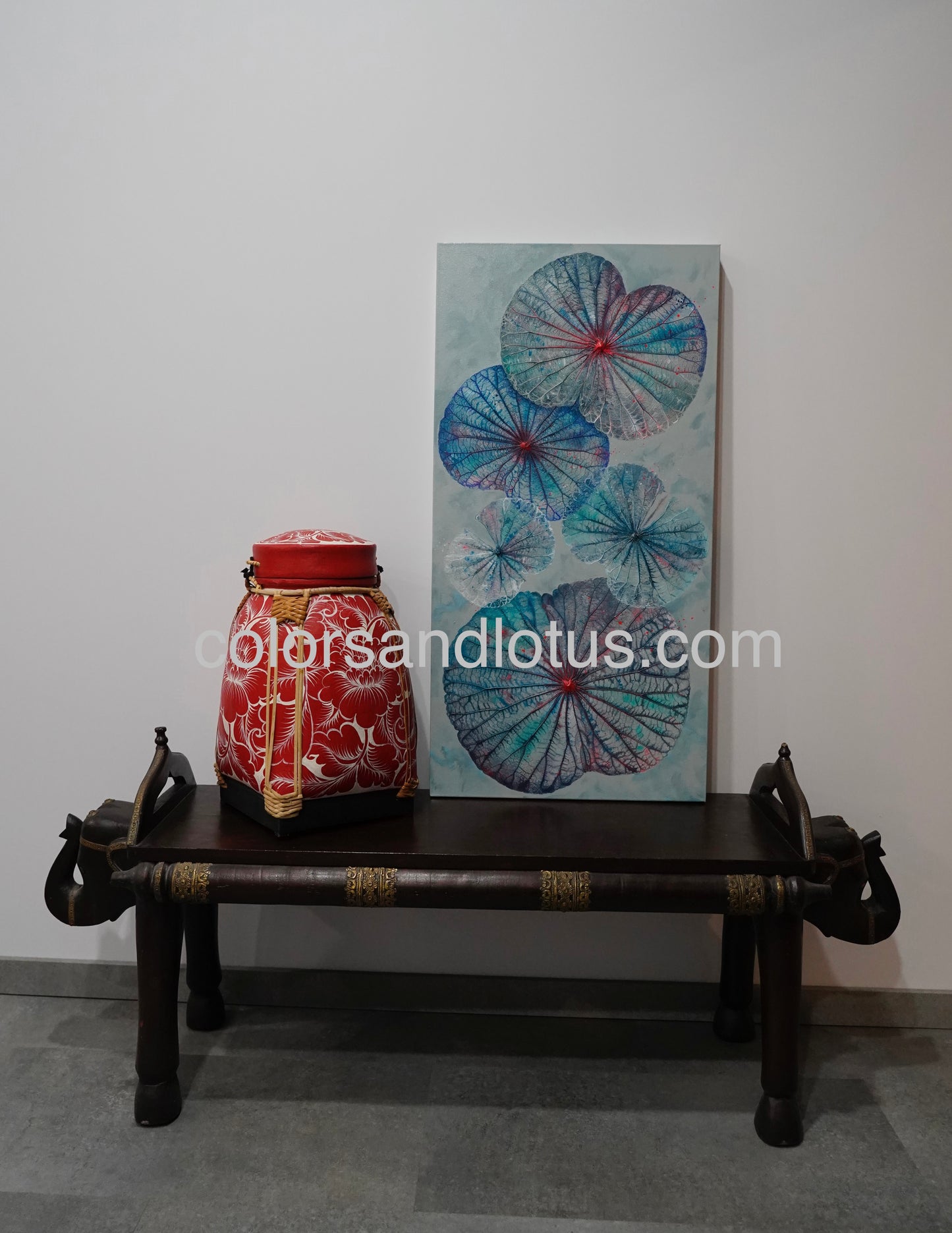 Tableau Lotus 40 cm x 80 cm bleu