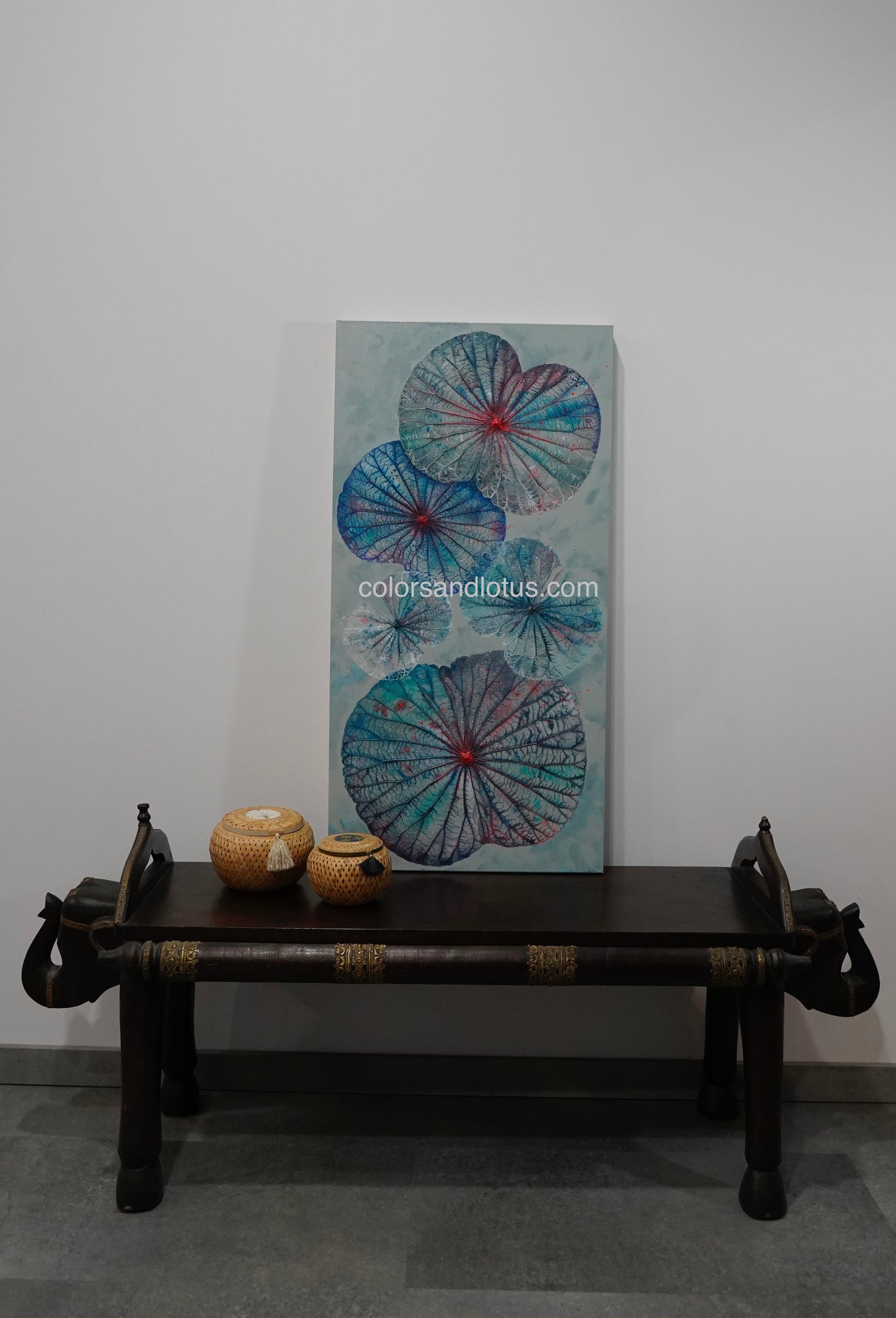 Tableau Lotus 40 cm x 80 cm bleu