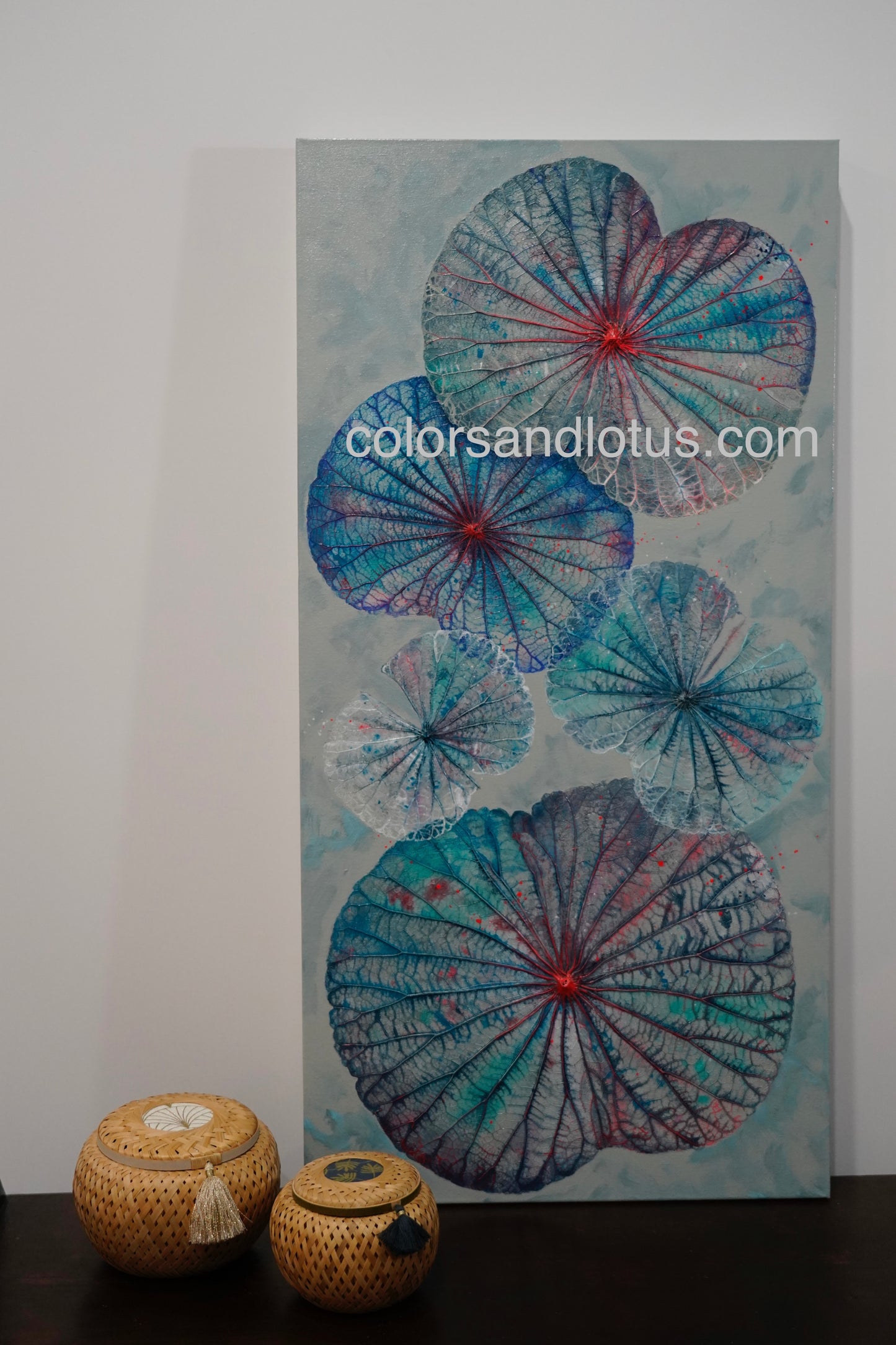 Tableau Lotus 40 cm x 80 cm bleu