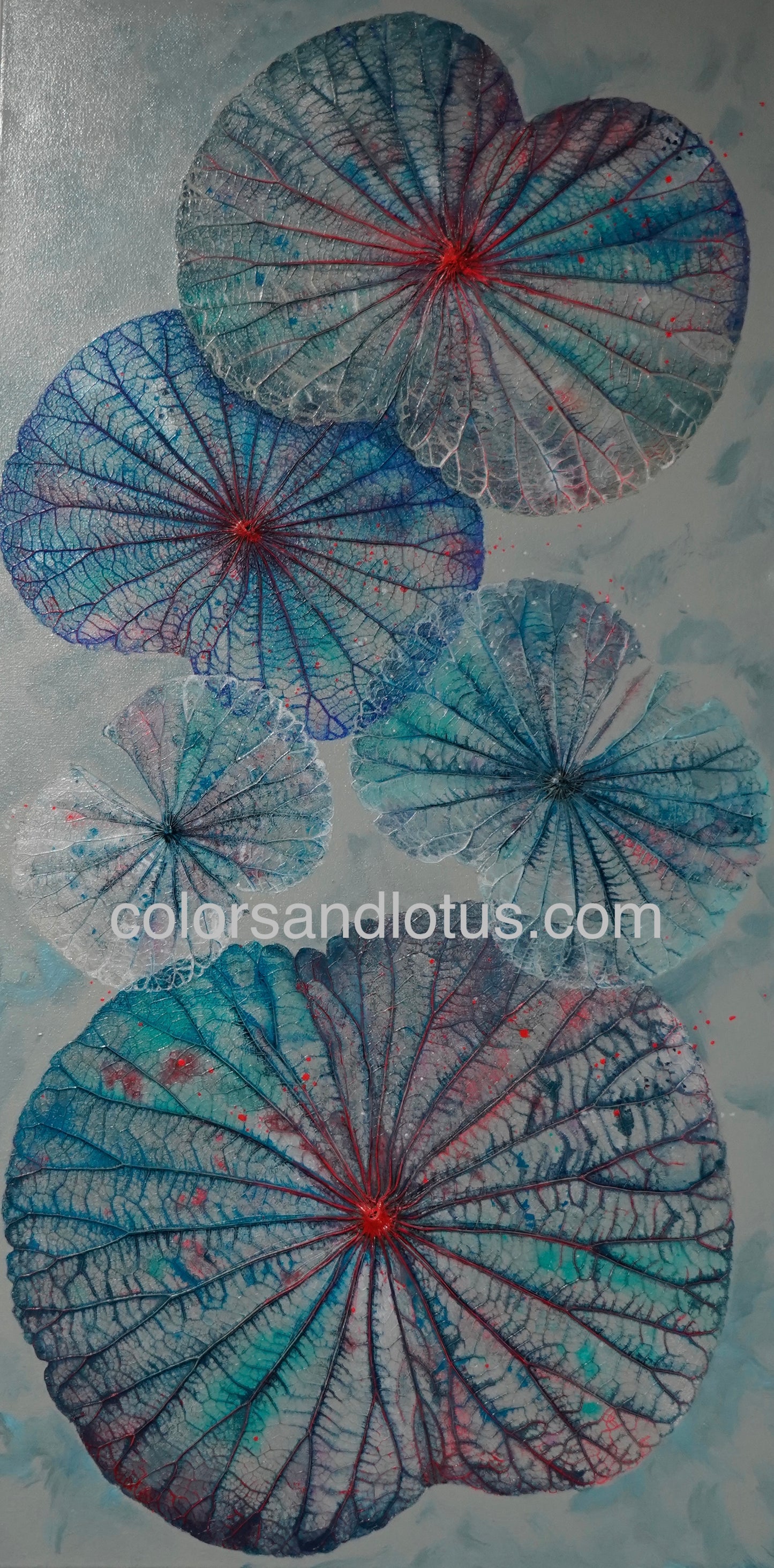 Tableau Lotus 40 cm x 80 cm bleu
