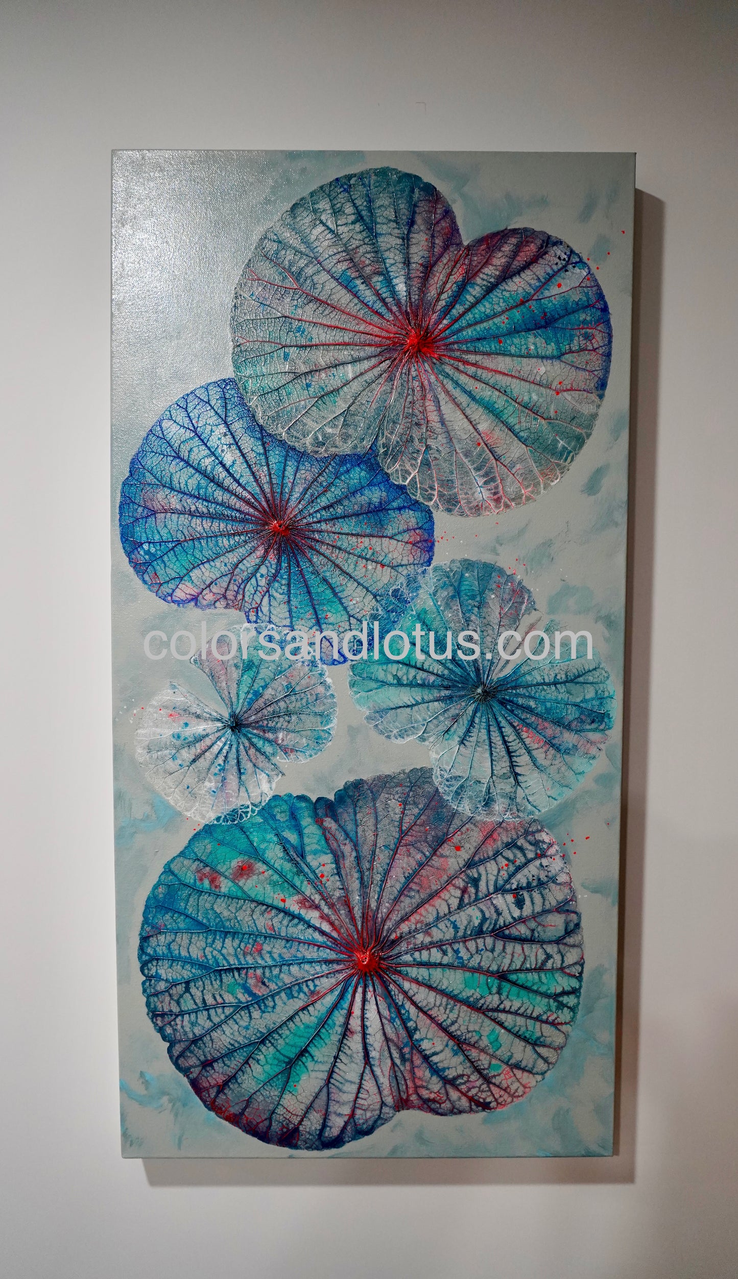 Tableau Lotus 40 cm x 80 cm bleu