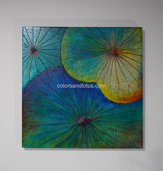 Tableau Lotus 40 cm x 40 cm bleu
