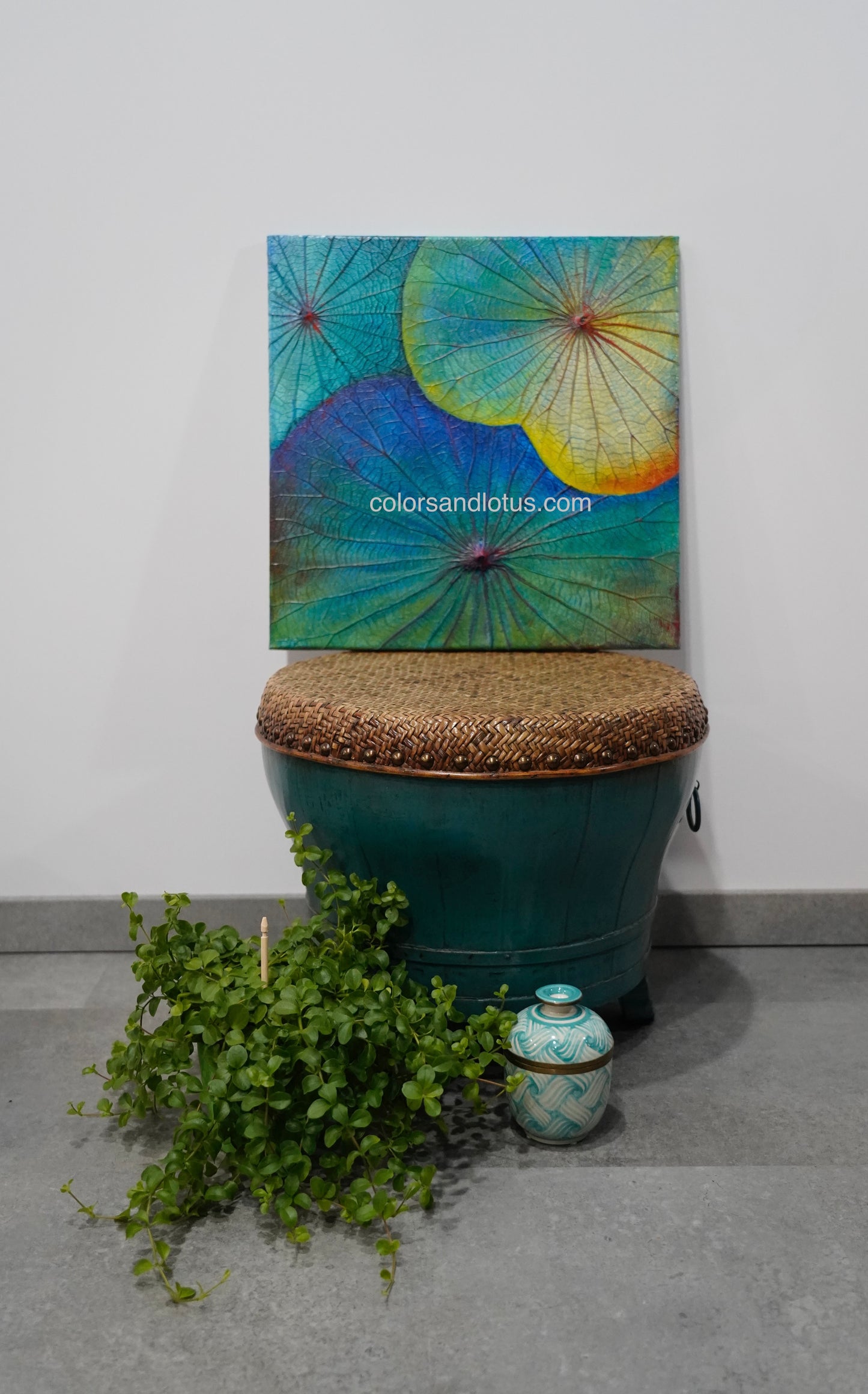 Lotus painting 40 cm x 40 cm blue