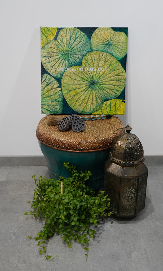 Tableau Lotus 40 cm x 40 cm vert