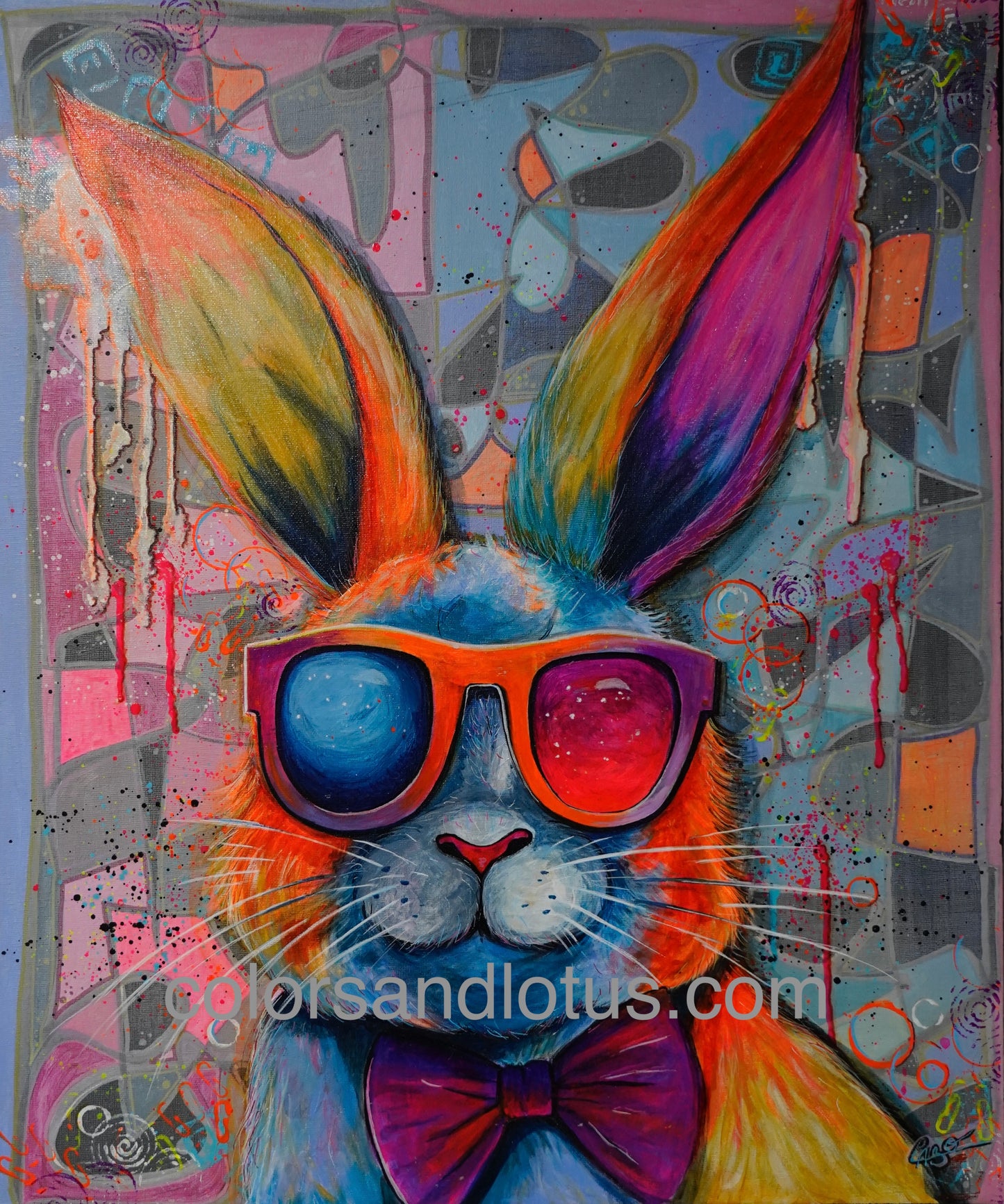 Tableau Lapin coloré 50 x 60 cm