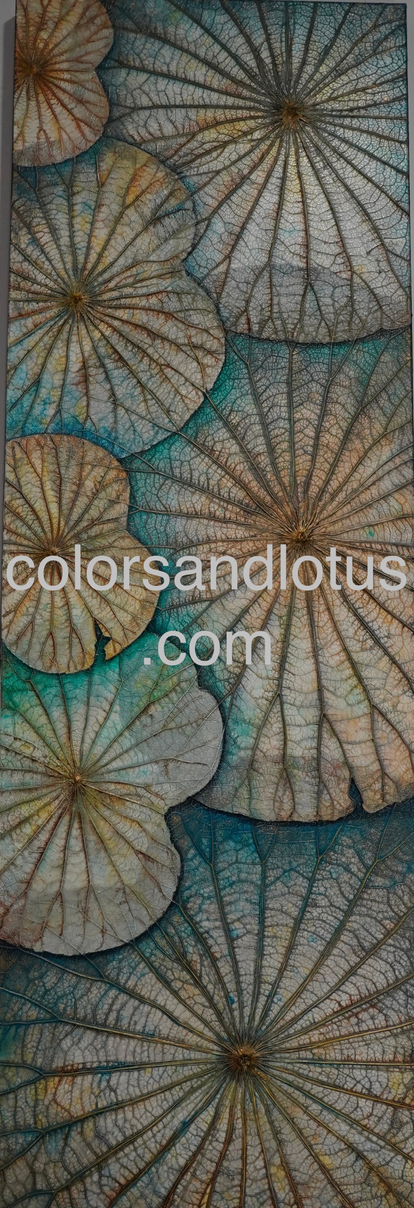 Tableau Lotus 30 cm x 90 cm beige gris bleu