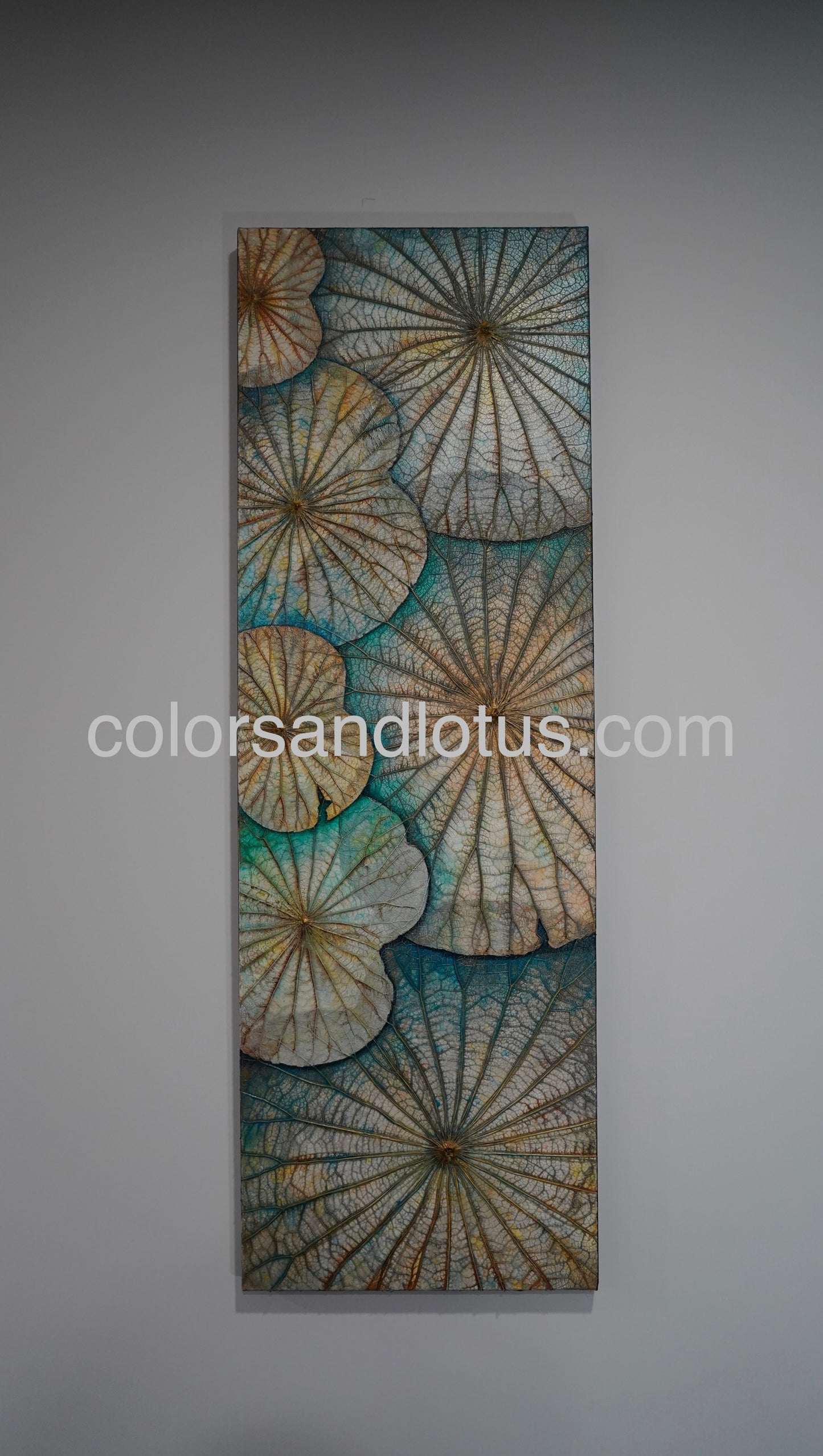Tableau Lotus 30 cm x 90 cm beige gris bleu