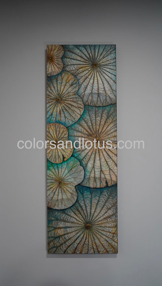 Tableau Lotus 30 cm x 90 cm beige gris bleu