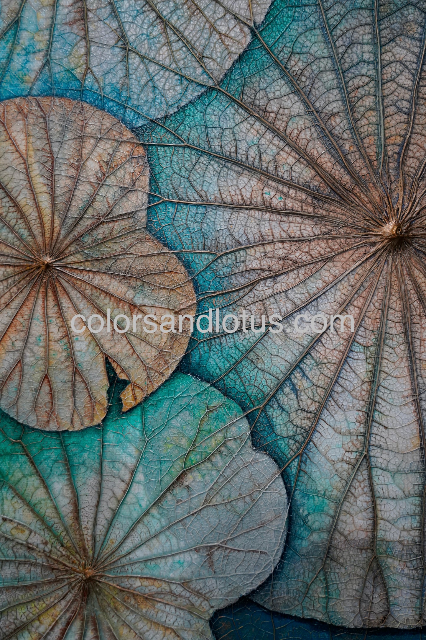 Tableau Lotus 30 cm x 90 cm beige gris bleu