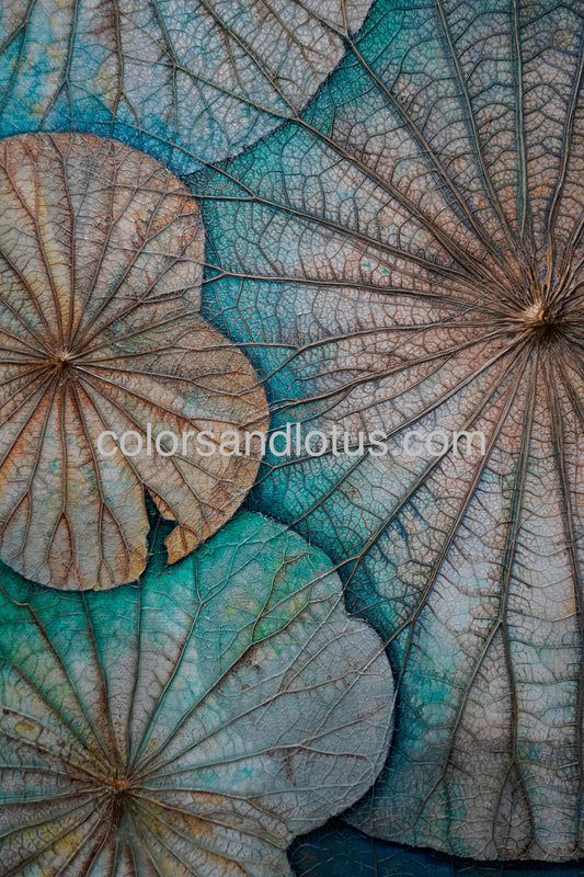 Tableau Lotus 30 cm x 90 cm beige gris bleu