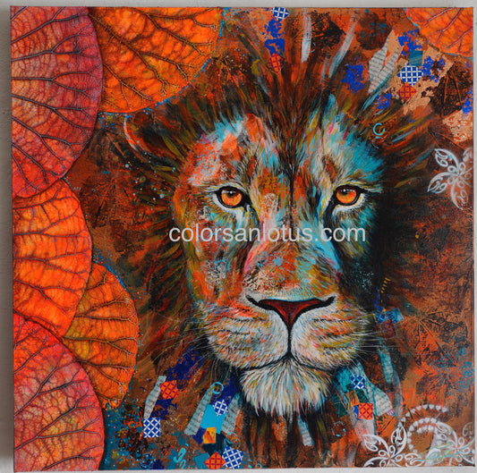 Lion et Lotus 60x60 cm