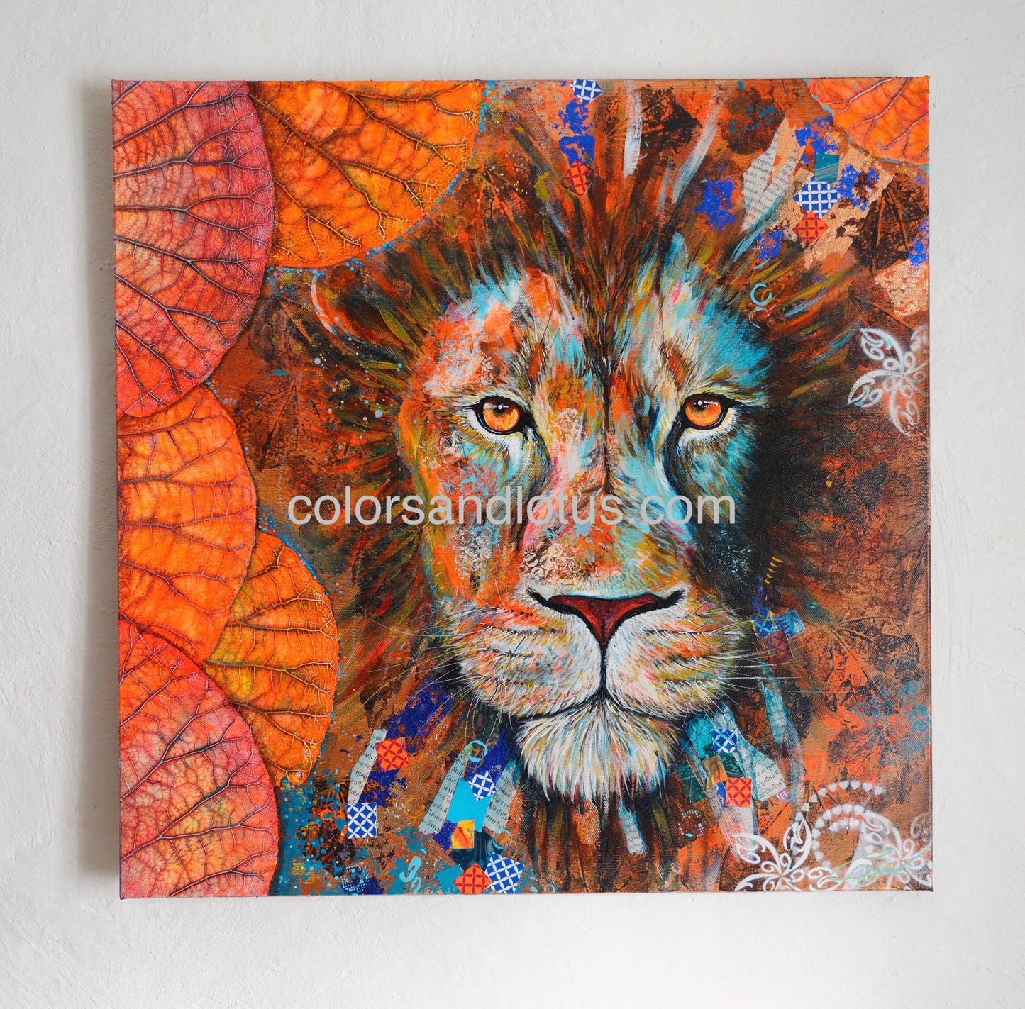 Lion et Lotus 60x60 cm