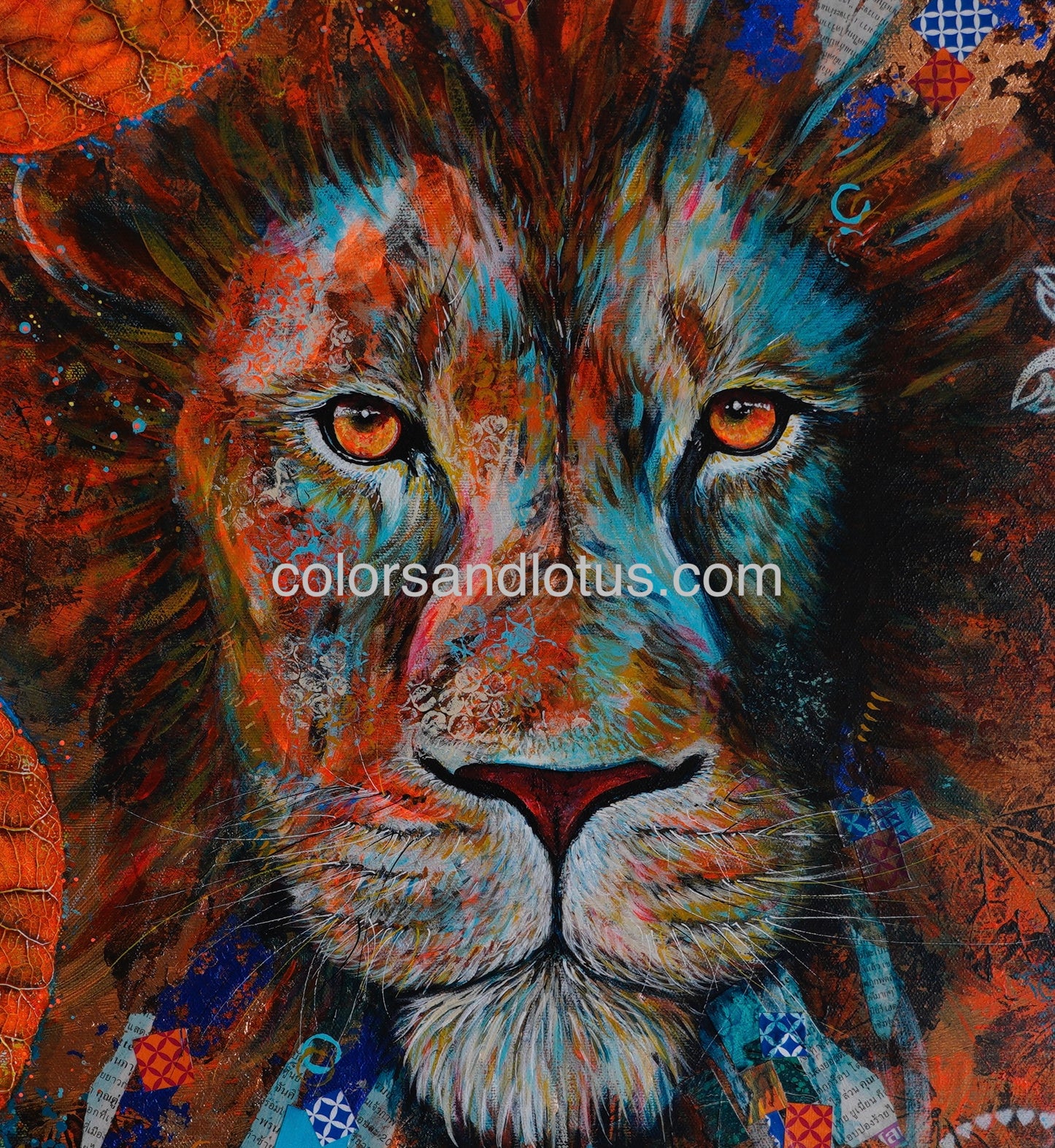 Lion et Lotus 60x60 cm