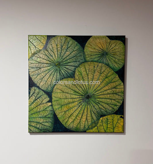 Tableau Lotus 40 cm x 40 cm vert