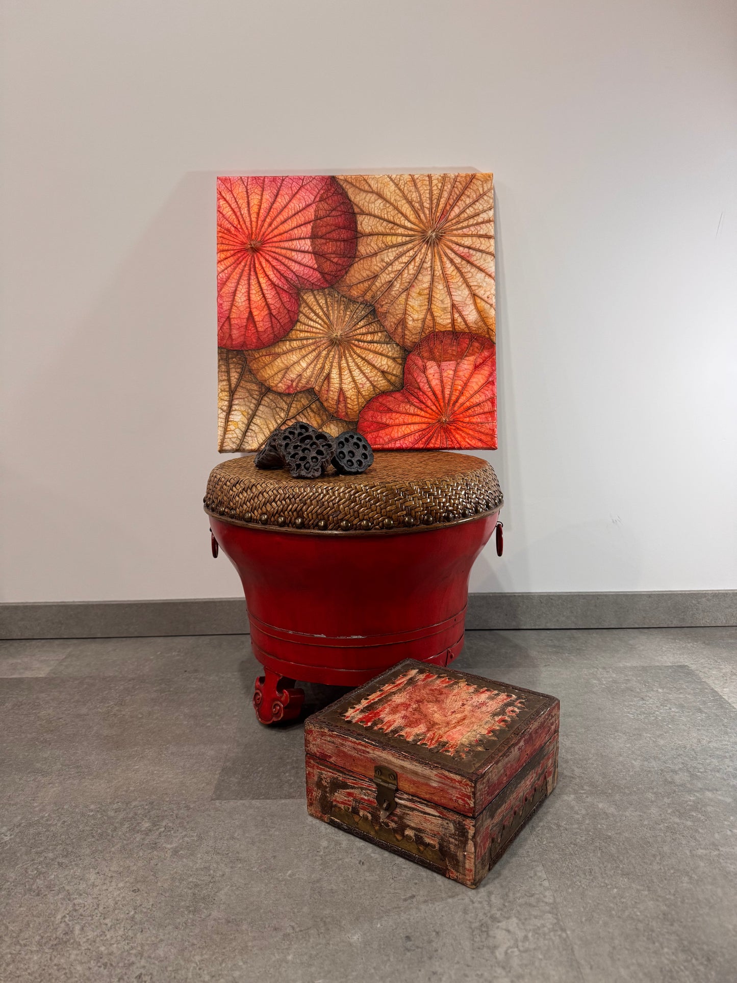 Lotus painting 40 cm x 40 cm red