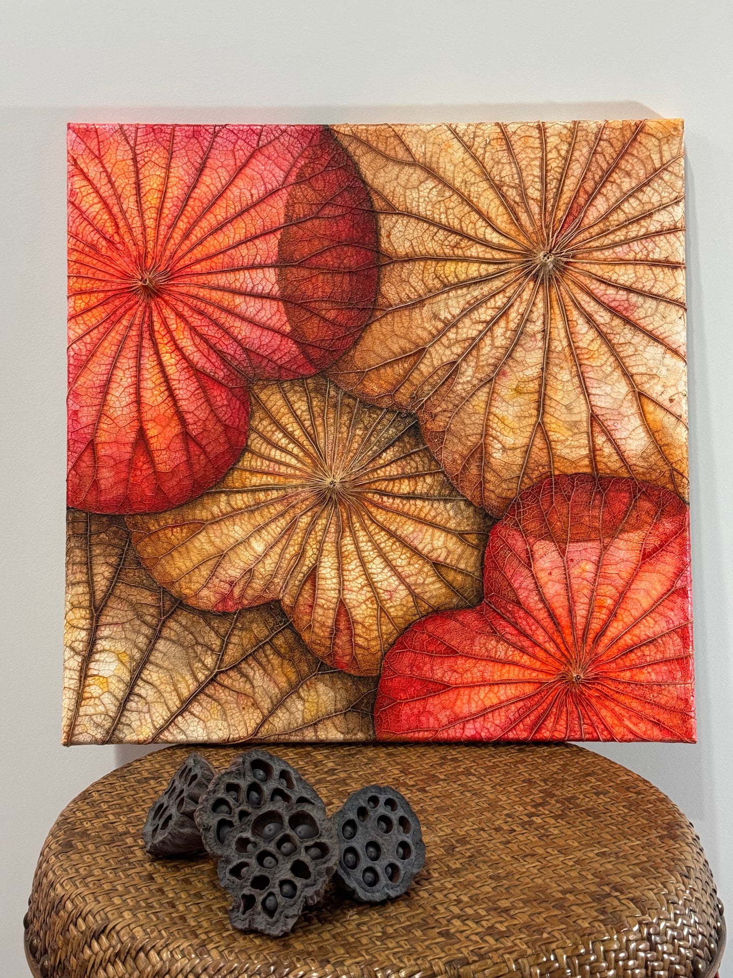 Lotus painting 40 cm x 40 cm red