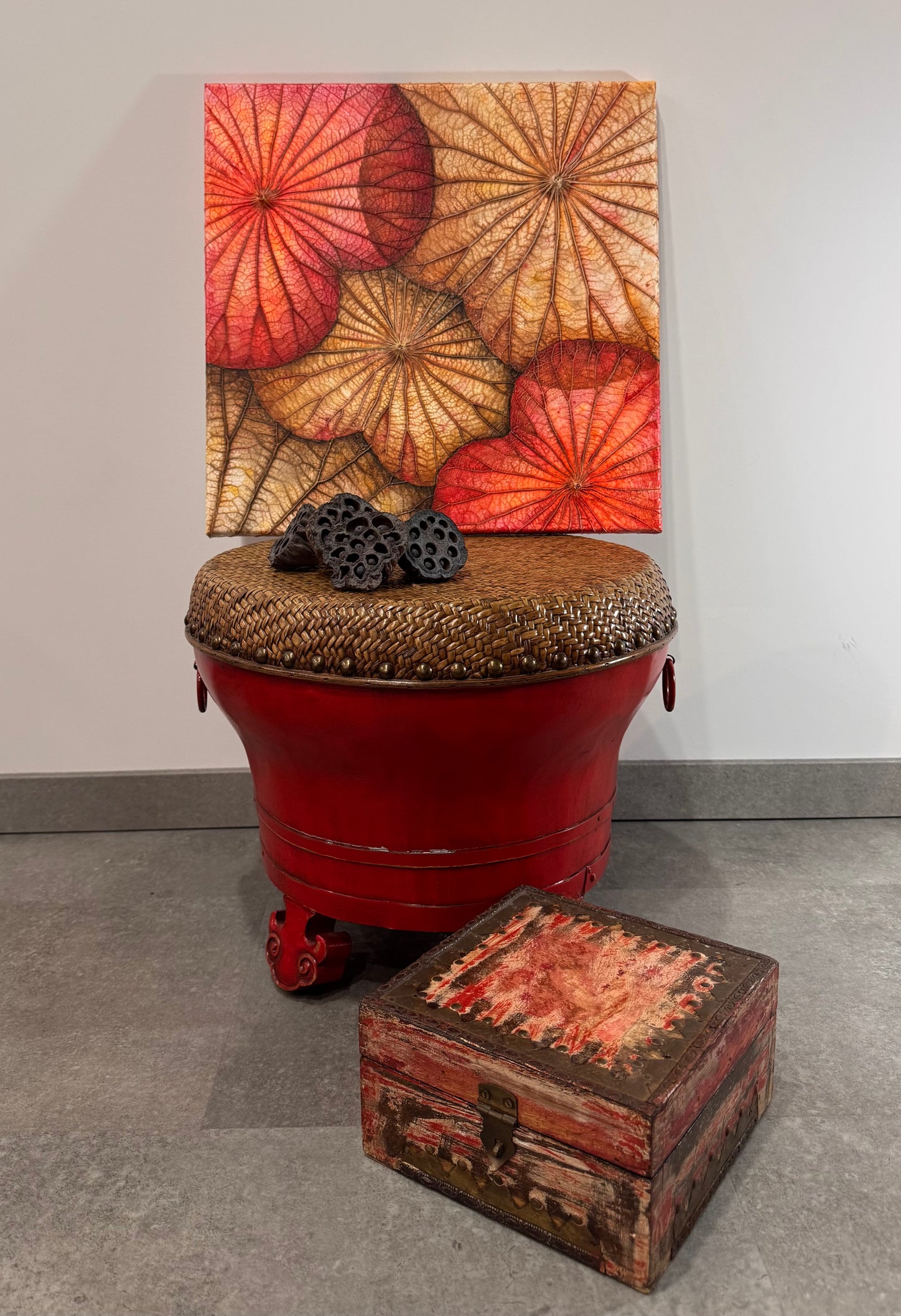 Lotus painting 40 cm x 40 cm red